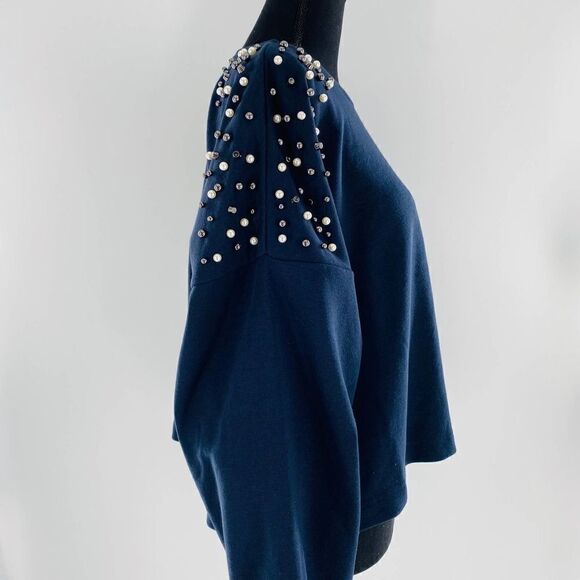 NWT 14TH & UNION Faux Pearl Crew Neck Sweatshirt In Navy Night Size XL - Picture 3 of 10